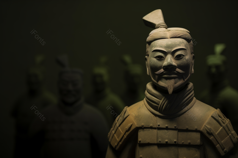 西安秦始皇陵出土的历经千年的兵马俑正面特写,高清,摄影图,摄影图片,图片大全,摄影图免费下载